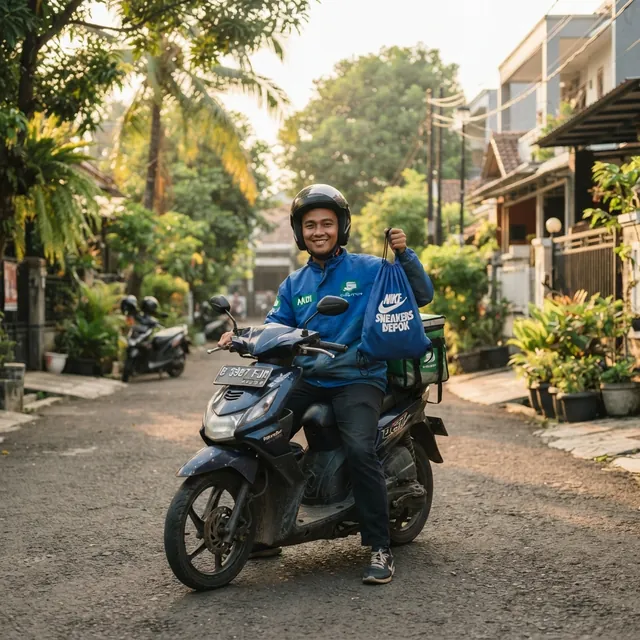 Kurir KILAP naik motor di gang perumahan